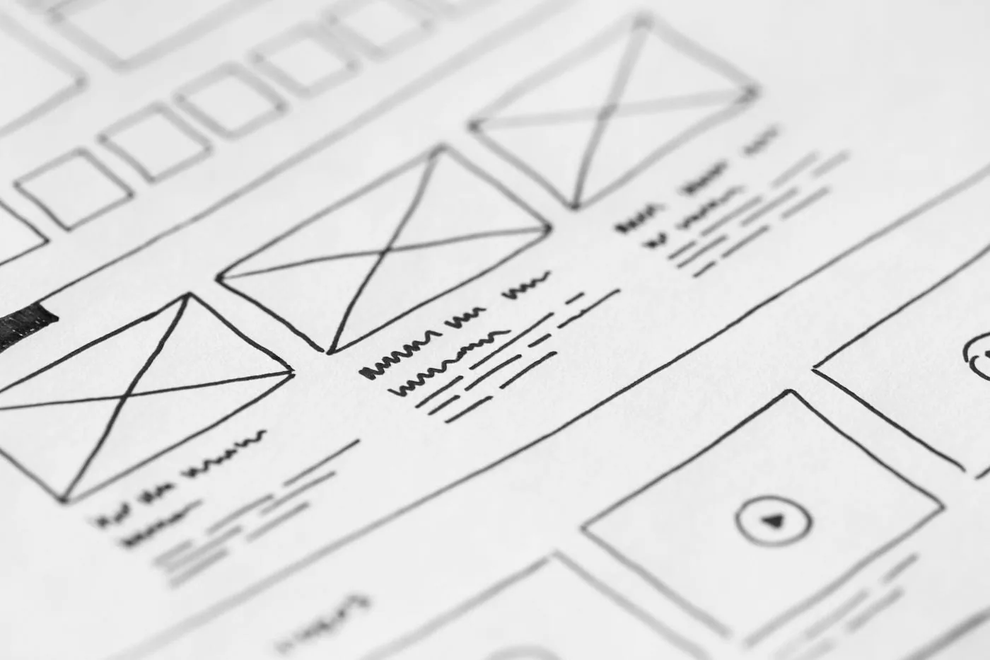 Sketched wireframes of an interface